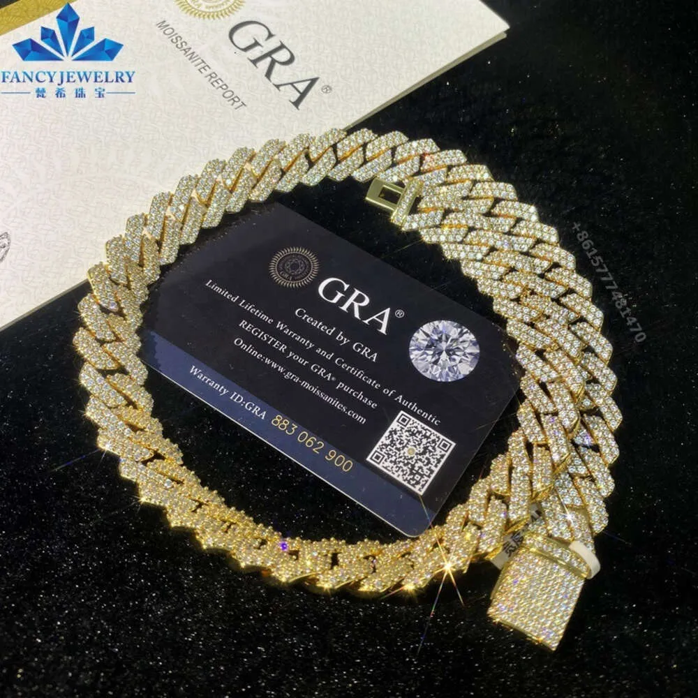 Venda quente preço de atacado S925 prata esterlina certificado Gra Iced Out Moissanite Cuban Link Chain