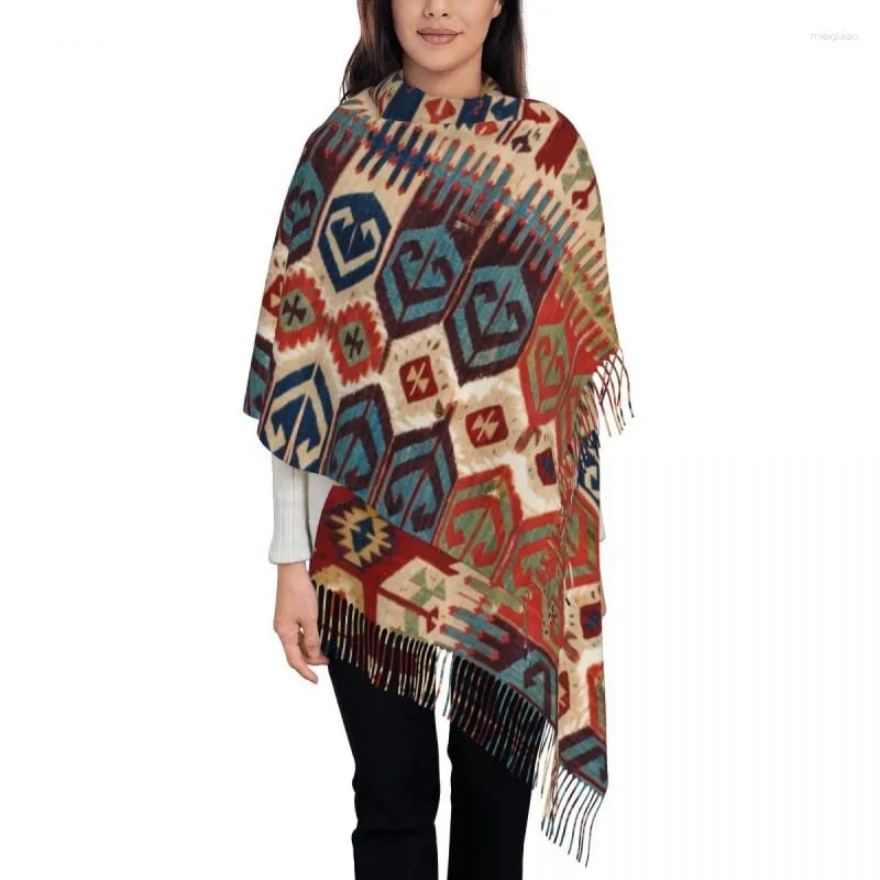Ethnic Clothing Aksaray Tribal Antique Turkish Kilim Print Tassel Scarf Soft Vintage Bohemian Art Shawls Wraps Ladies Winter Fall Scarves