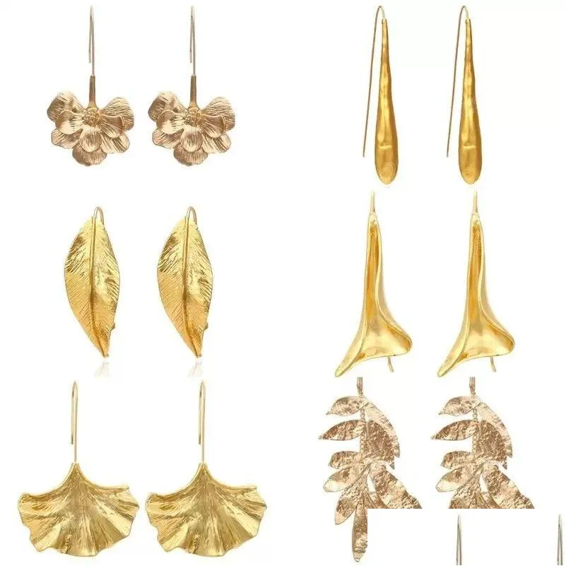 stud stud retro Golden Metal Leaf Strains الهندسة غير المنفردة حلق للنساء للبنات حفلات السفر المجوهرات قطرة التسليم DHGL4