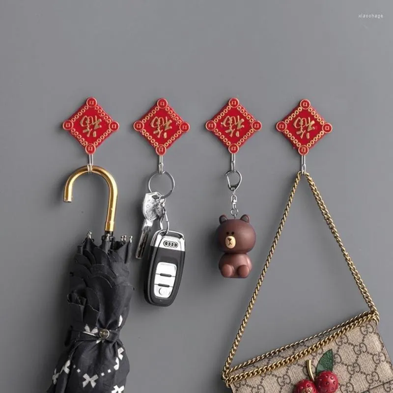 Hooks Year Decorative Chinese Blessing Words"Fu" Load-Bearing Viscose Red Wall Door And Window Kitchen Bathroom Hangers