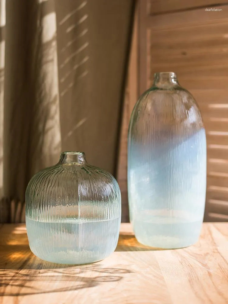 Vases Verrerie faite à la main Vase Fleur Art Décoration Translucide Modèle d'eau qui coule Plancher de bureau