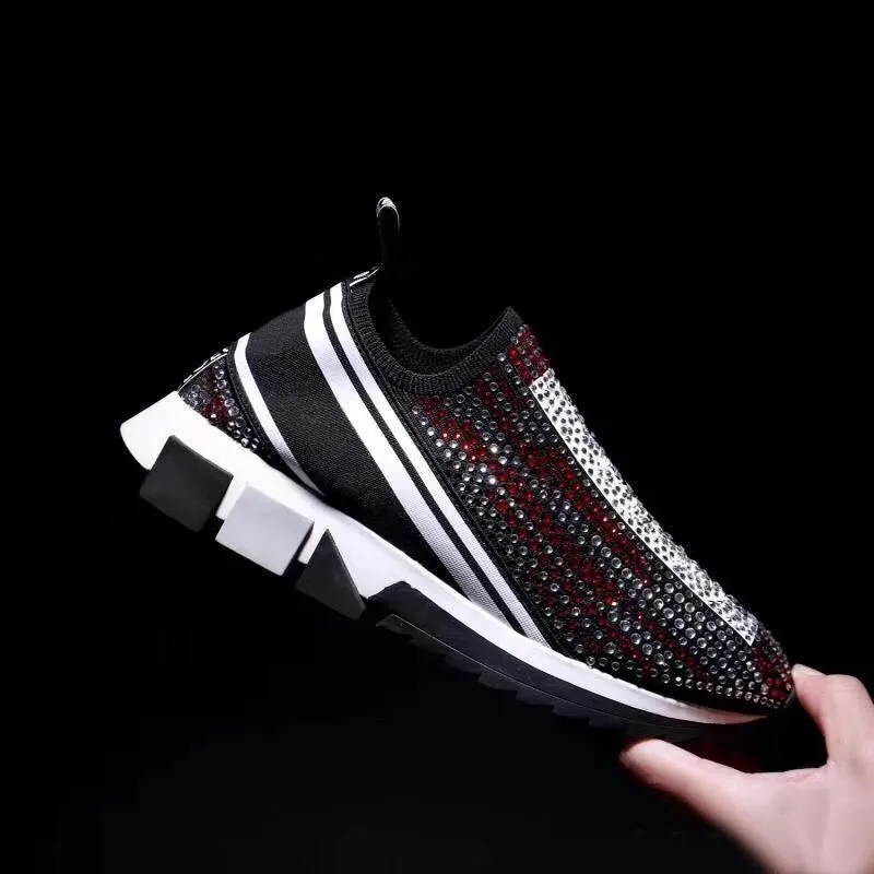 Mens Designer Sorrento Slip-On Shoes Diamond Sneakers Stretch Italy Brand Womens Luxurys Knit Sock Trainers Two-tone Rubber Micro Sole Crystal Casual Shoe