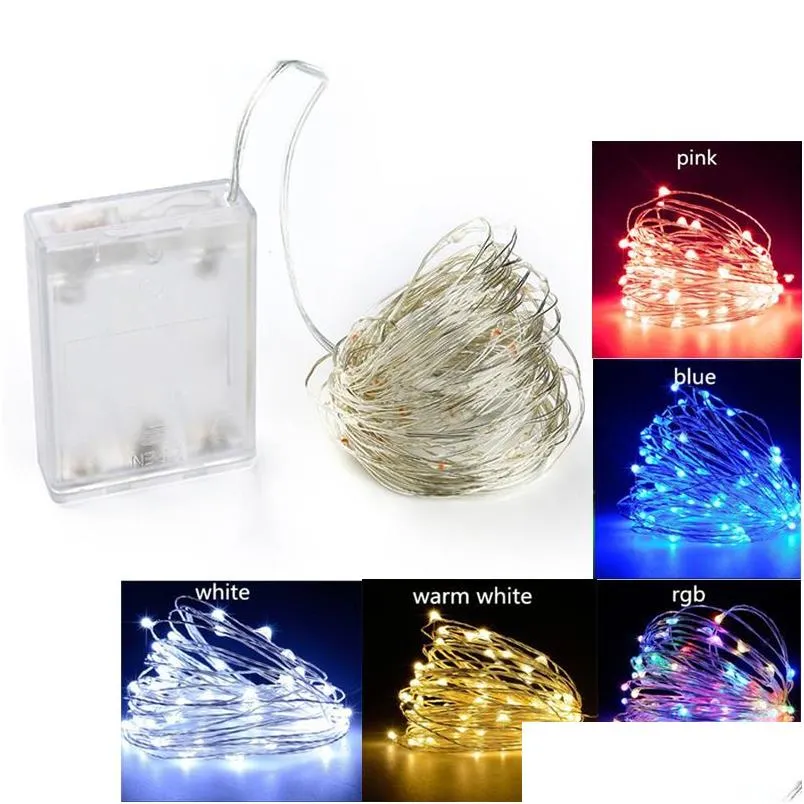 Stringhe di luci a led Stringhe di luci 2M 5M 10M Ghirlanda Decorazione per la festa di Natale domestica Alimentata da batteria da 5 V Luce fata Illuminazione a goccia H Dhiy1