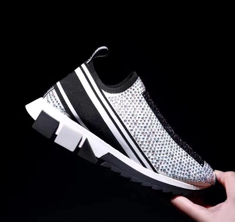 Mens Designer Sorrento Slip-On Shoes Diamond Sneakers Stretch Italy Brand Womens Luxurys Knit Sock Trainers Two-tone Rubber Micro Sole Crystal Casual Shoe