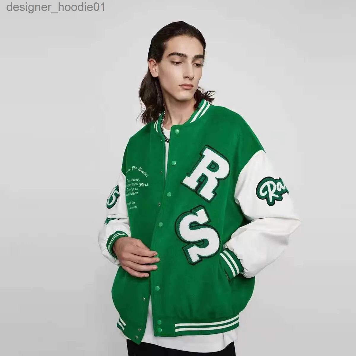 Mens pälsfaux päls varsity jacka flocking läderjacka män broderi jackor unisex mode överdimensionerade hip hop varsity baseball läder hylsa löst passform brev brev brev