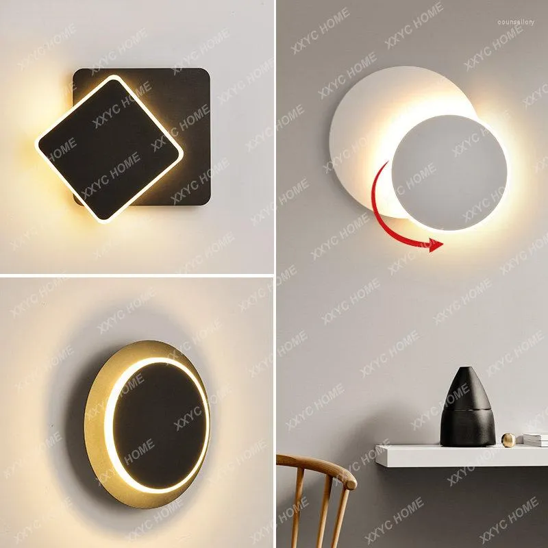 Lampade da parete Lampada a LED rotonda quadrata per camera da letto Luci del soggiorno Girevoli a 360 gradi Apparecchi in metallo Panited bianco o nero da 9w