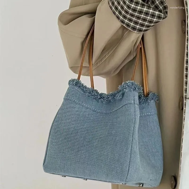 Sacos de cintura feminina bolsa na moda moda denim borla azul balde saco verão ombro axilas para senhoras bolsa tote bolsas