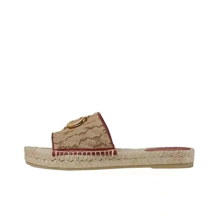 Espadrillas ricamate in tela ad incastro G Pantofole Scarpe scorrevoli Sandali estivi con plateau Sandali da spiaggia casual da donna 05