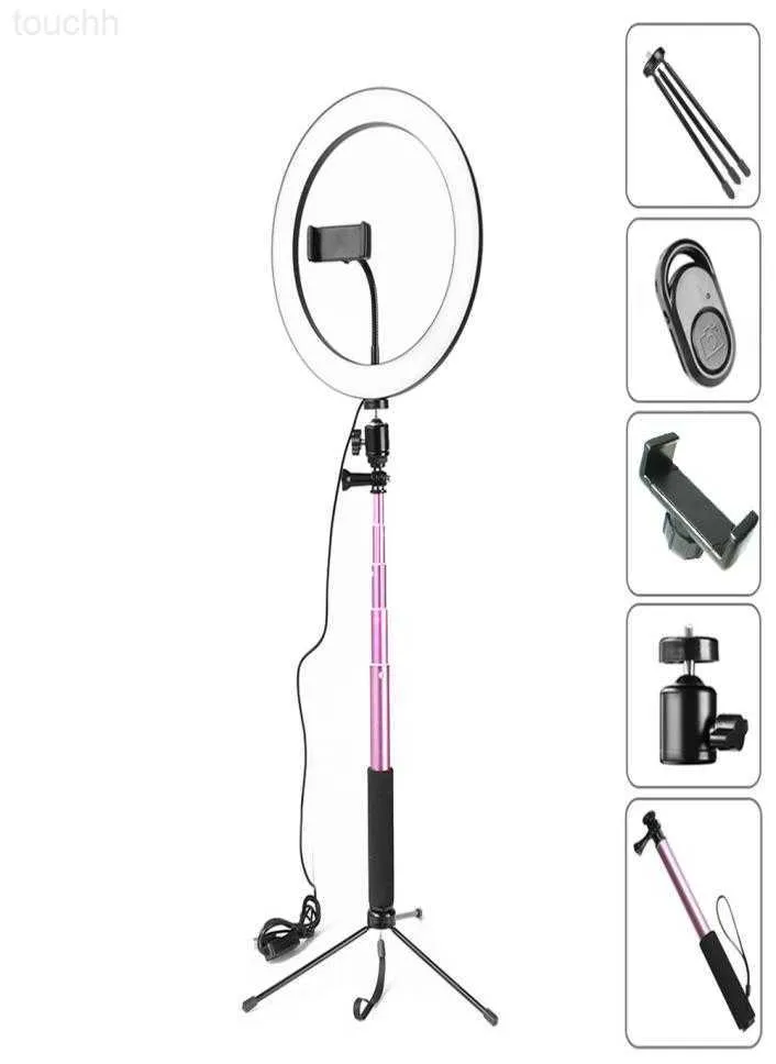 Selfie Monopods 10 pouces 26 CM Dimmable LED Studio caméra anneau lumière Po téléphone vidéo lampe avec trépieds Selfie bâton anneau lumière support de téléphone 5415407 L230913