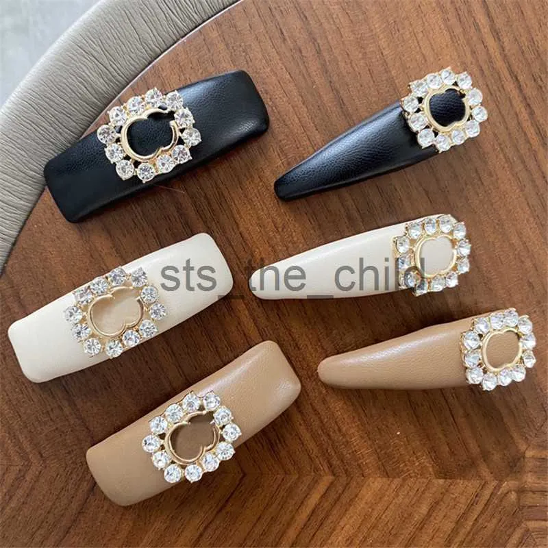 Hair Clips Barrettes Double Letter Barrettes Water Drop Clips Diamond Leather Square Hairpin Women Letters Designer Hairpins x0913