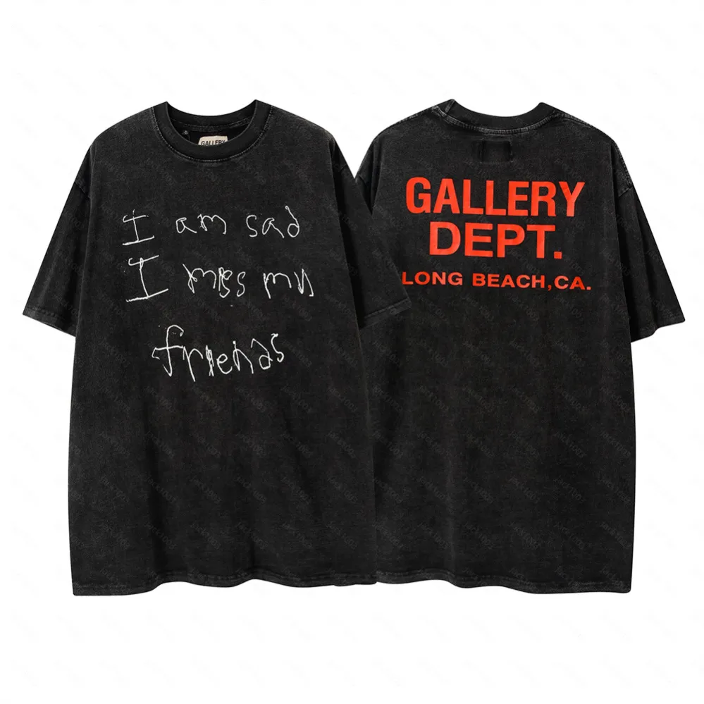 Galerias DEPT Harajuku 23SS Primavera Vintage Estou triste, sinto falta dos meus amigos Letras lavadas Impresso Logo Camiseta Solta Oversized Hip Hop Unissex Manga Curta Tees 02