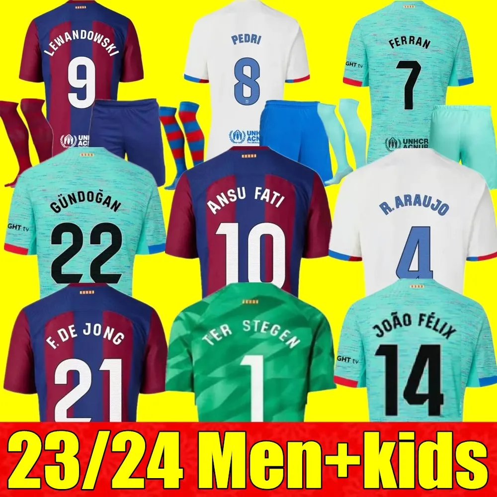 Nieuwe 23 24 LEWANDOWSKI GAVI barcelonas voetbalshirts PEDRI Rosalia ANSU FATI de futbol 2023 2024 camisetas RAPHINHA voetbalshirt mannen VROUWEN barca kit kids uniform