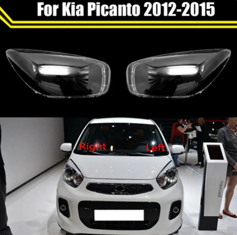 Auto Head Lamp Light Case för KIA PICANTO 2012-2015 Bilens främre strålkastarobjektiv Lampskärm Glass Lampövertäckare