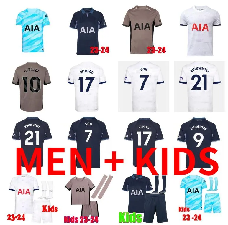 23 24 Son Richarlison Soccer Jerseys Kulusevski Maddison Romero Van de Ven 2023 2024 Perisic Bissouma Johnson Tottenham Football Kit Shirt Bentancur Men Kids Set