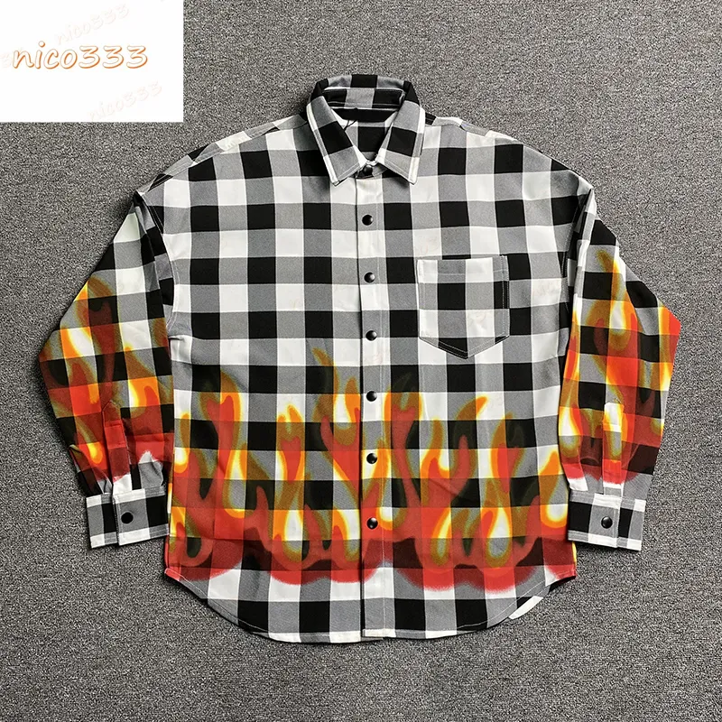 23ss New casual shirts autumn winter letters plaid loose cotton white red stitching gray men women shirt S-XL253T