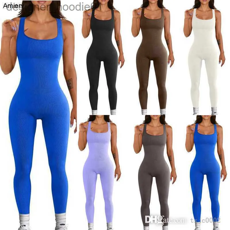 Kvinnor Jumpsuits Rompers 2023 Summer Women Active Jumpsuits Sexig ärmlösa västar stickade bodysuits Butt Lifting Jumpsuit Square Neck Slim Sexig träning ROM