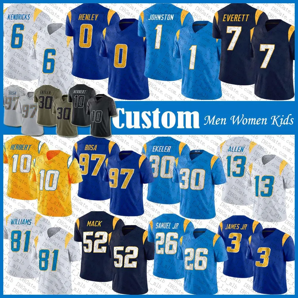 Justin Herbert Austin Ekeler camiseta de fútbol Keenan Allen Joey Bosa Mike Williams Khalil Mack Derwin James Asante Samuel Quentin Johnston