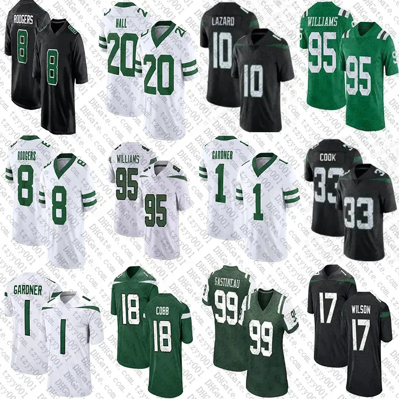 Ahmad Sos Gardner Zach Garrett Wilson Custom Football Jerseys Quincy Quinnen Williams Aaron Rodgers Breece Hall Dalvin Cook Will McDonald IV CJ Mosley Bryce Huff