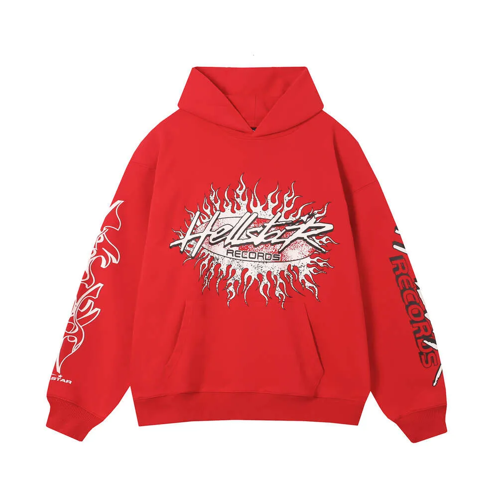 5wo7 herrtröjor Sweatshirts American Trendy Hellstar Flame Graffiti Letter Printed Hooded Sweater Unisex Batch