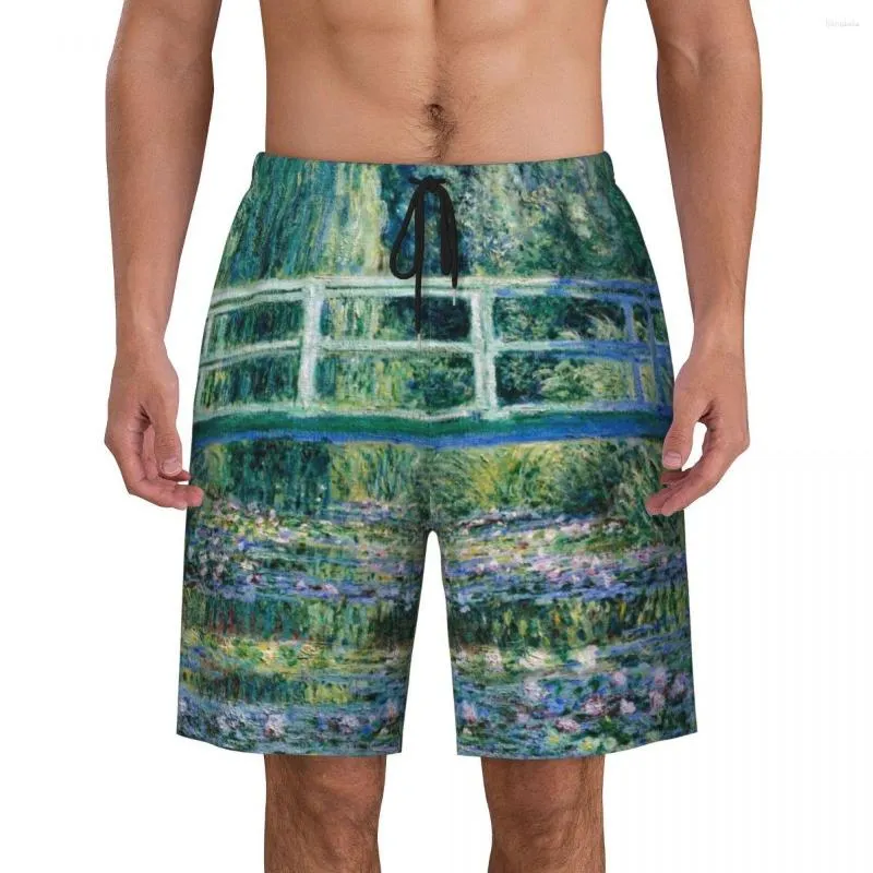 Men's Shorts Waterlily Pond Green Boardshorts Quick Dry Board Claude Monet Water Lilies And Bridge Swim Trunks Printed Swimwear Suits