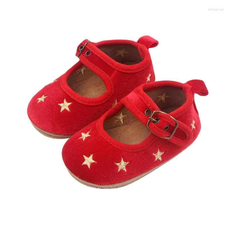 Premiers marcheurs 0-18M Noël Né Bébé Bébé Filles Chaussures Rouges Étoile Imprimer Walker Berceau Pour Fête Festival D05