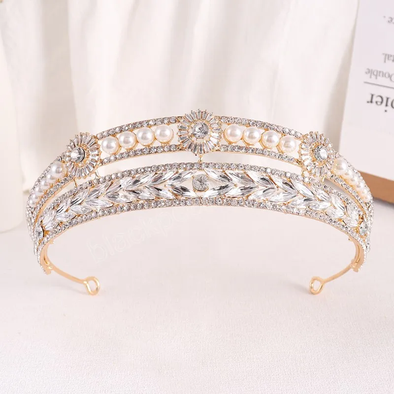 Gold Silver Plated Queen Princess Crown Crystal Pearl Diadem för brudtillbehör Brudband