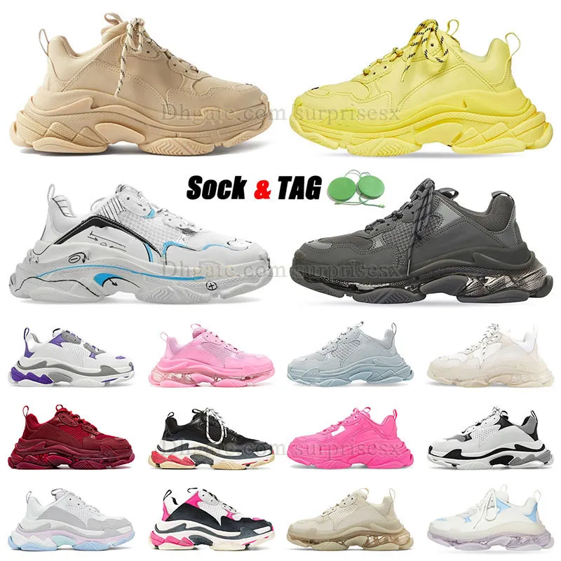 2023 triple s men women designer casual shoes platform sneakers clear sole brown yellow olive black white grey red pink blue Royal Neon Green mens trainers Tennis