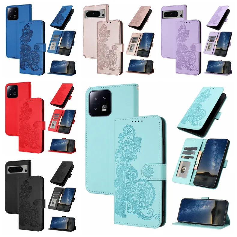 Étuis portefeuille en cuir pour Huawei Honor 90 Pro Xiaomi 13 Redmi Note 12 Plus Google 8 7 7A Nothing Phone 2 1 Datura Flower Mandala Floral ID Card Slot Flip Cover Holder Pouch