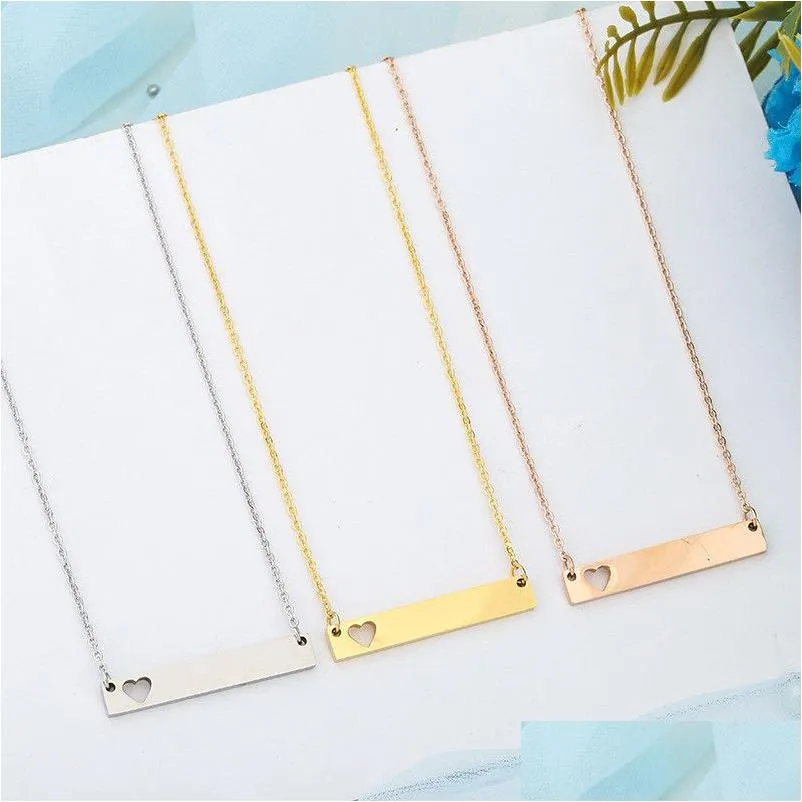 Pendant Necklaces Love Heart Necklace Fashion Gold Solid Blank Bar Stainless Steel For Buyer Own Engraving Jewelry Diy Drop Delivery P Dhogc