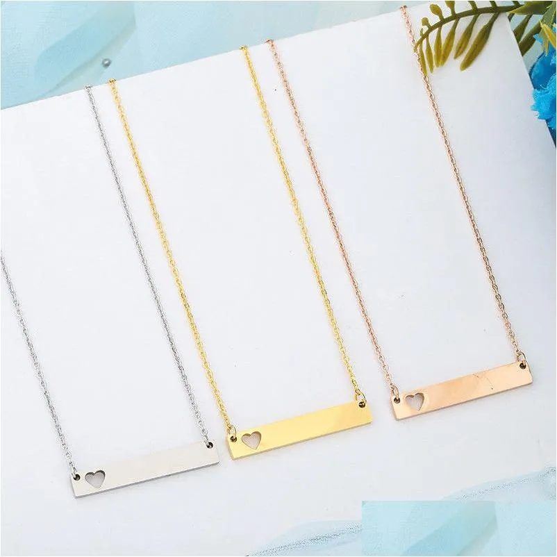 Anhänger Halsketten Liebe Herz Halskette Mode Gold Solide Blank Bar Edelstahl Für Käufer Eigene Gravur Schmuck DIY Drop Lieferung P Dhogc