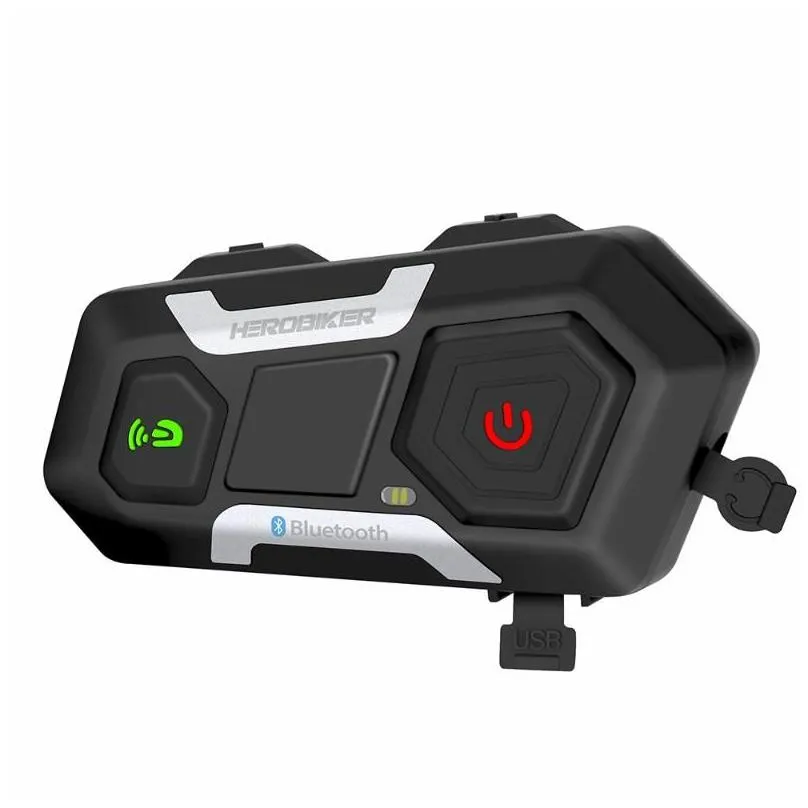 Motorcycle Intercom Herobiker Waterproof Bluetooth Helmet Headset Speaker Moto Wireless Intercomunicador 1200M1 Drop Delivery Automobi Dhqbr