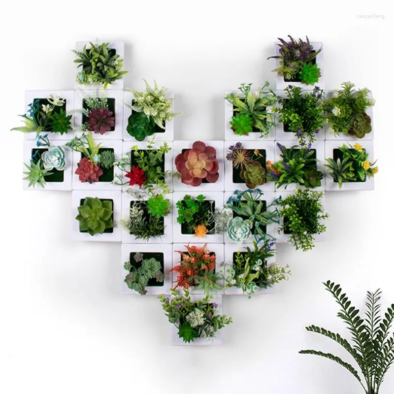 Fiori decorativi 3D Simulazione pastorale moderna Piante succulente Cornice in vaso Po Decorazione da parete Pianta artificiale Casa