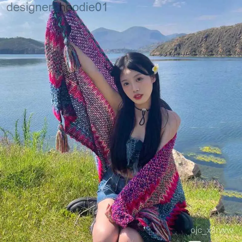 女子ケープ新しい魅惑的な蝶のエスニックスタイルショールケープ女子屋外ウェアYunnan Dali Lijiang Travel Wear Tibet Xinjiang C L230914