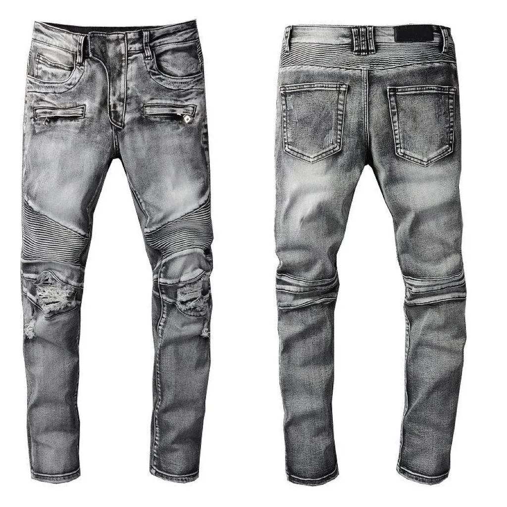 Designer herenjeans paarse jeans Gescheurd borduurwerk Patch Jeans Motorjeans Herenmode Zwart blauw Wit broekjeans met kleine pijpen
