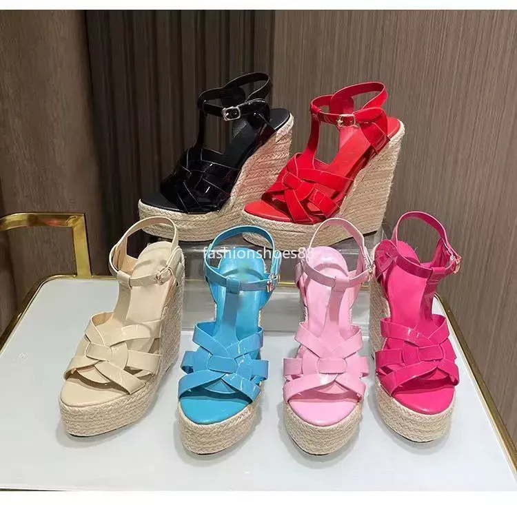 MUJER Sandalias Súper Altas con Tacón Inclinado Verano Nueva Plataforma Impermeable de Paja Sandalias con Fondo Grueso a la Moda Zapatos Romanos con Punta Abierta Zapatos para Aumentar la Altura de la Boda