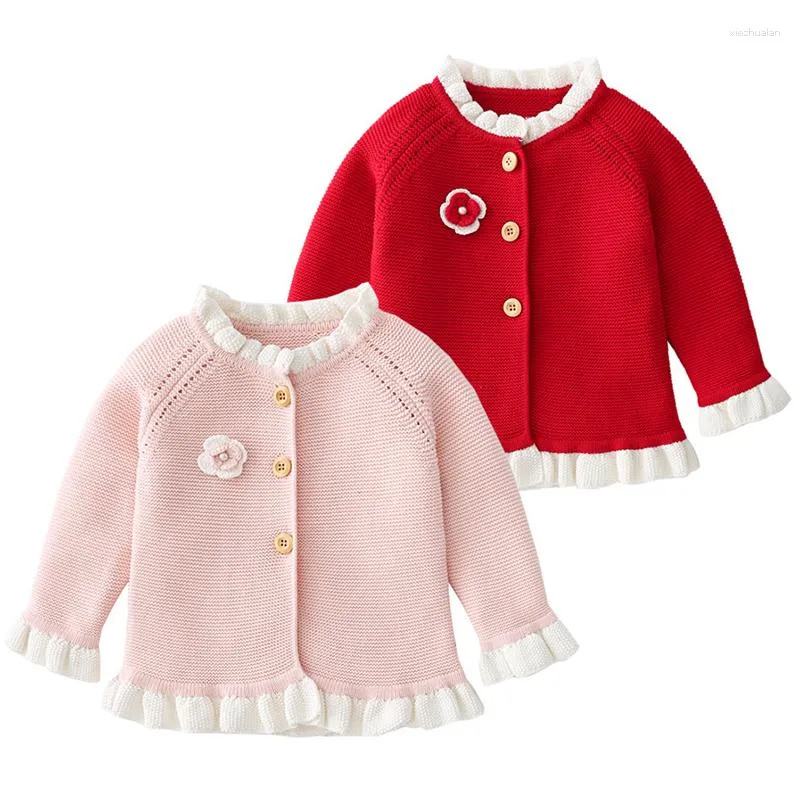 Vestes Automne Enfants Cardigan Chandails Fleur Hiver Bébé Filles À Manches Longues Solide Tricoté Coton Pull Enfant En Bas Âge Vêtements D'extérieur Manteau