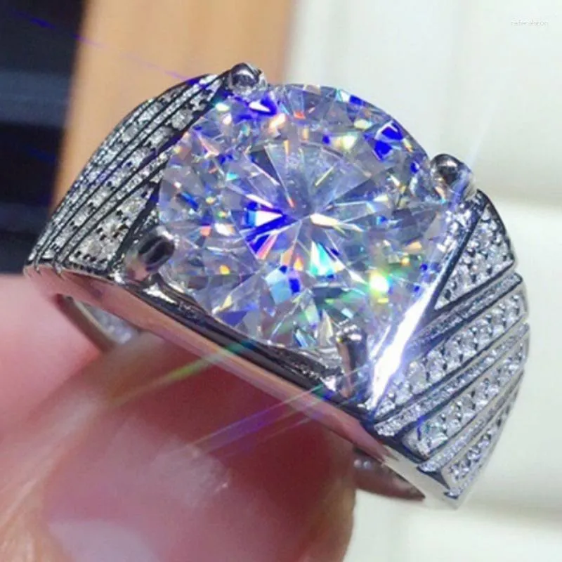 Anéis de cluster solitário masculino 5ct laboratório moissanite anel de diamante 925 prata esterlina noivado casamento banda para homens festa acessório presente