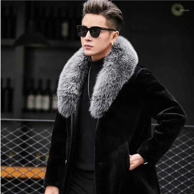 Pele masculina de pele sintética misturas de lã masculina Mandylandy outono e inverno moda quente ao ar livre de lã fina casaco de pele sintética jaqueta de gola de luxo sobretudoL230914