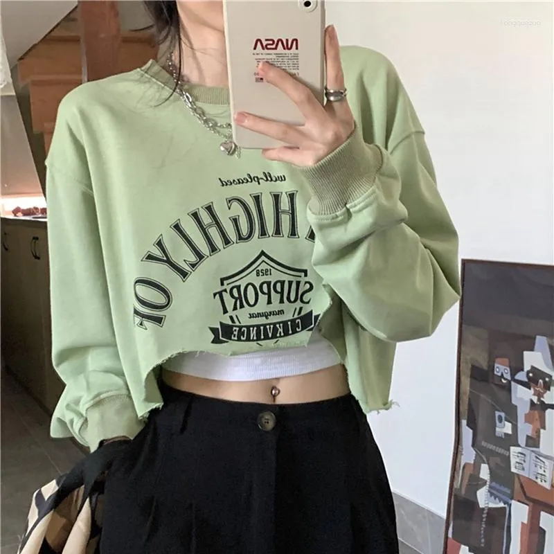 Women's Hoodies vrouwen los o-neck sweatshirt letters zoete lange mouw casual vrouwelijk onregelmatig ontwerp crop tops lente zomer pullovers