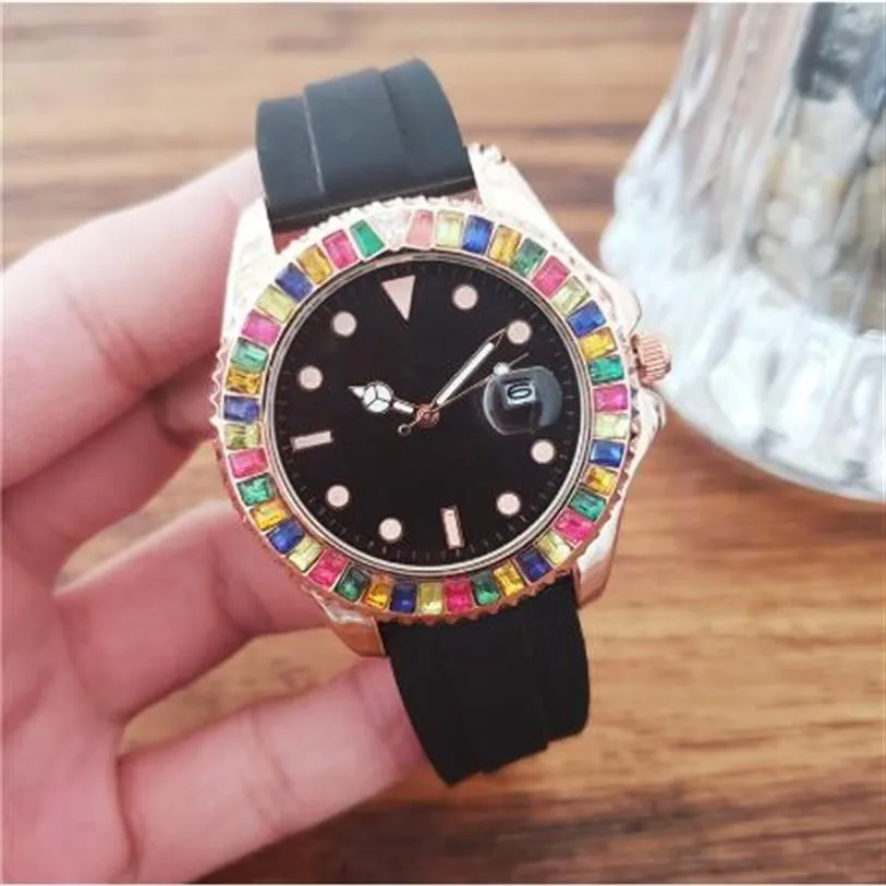 2019 Merk Kleur Diamanten Armband Casual Quartz Horloge heren Rubber Riem Jurk Horloge Relogio Feminino herenhorloge Sal2150