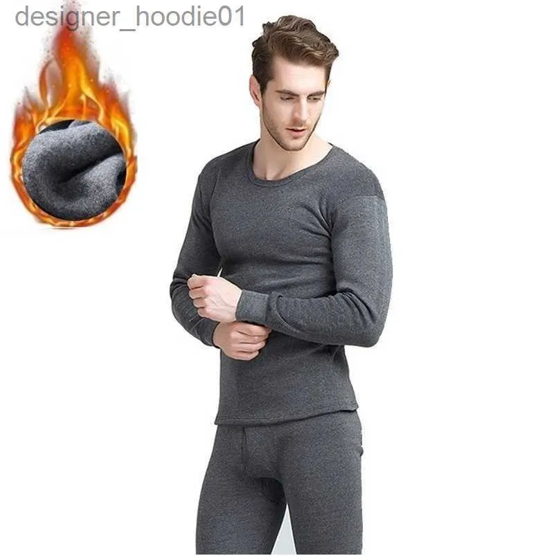 Men's Thermal Underwear Winter Long Johns Men Thermal Underwear Sets thin fleece solid color keep warm 210913 L230914