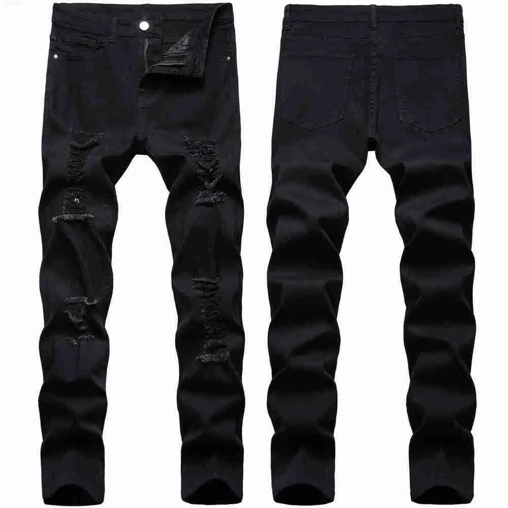 Neue Designer-High-Street-Jeans für Herren, schwarze Vintage-Hose, Stretch-Loch, gebrochene Modequalität, modische, lässige Motorradjeans