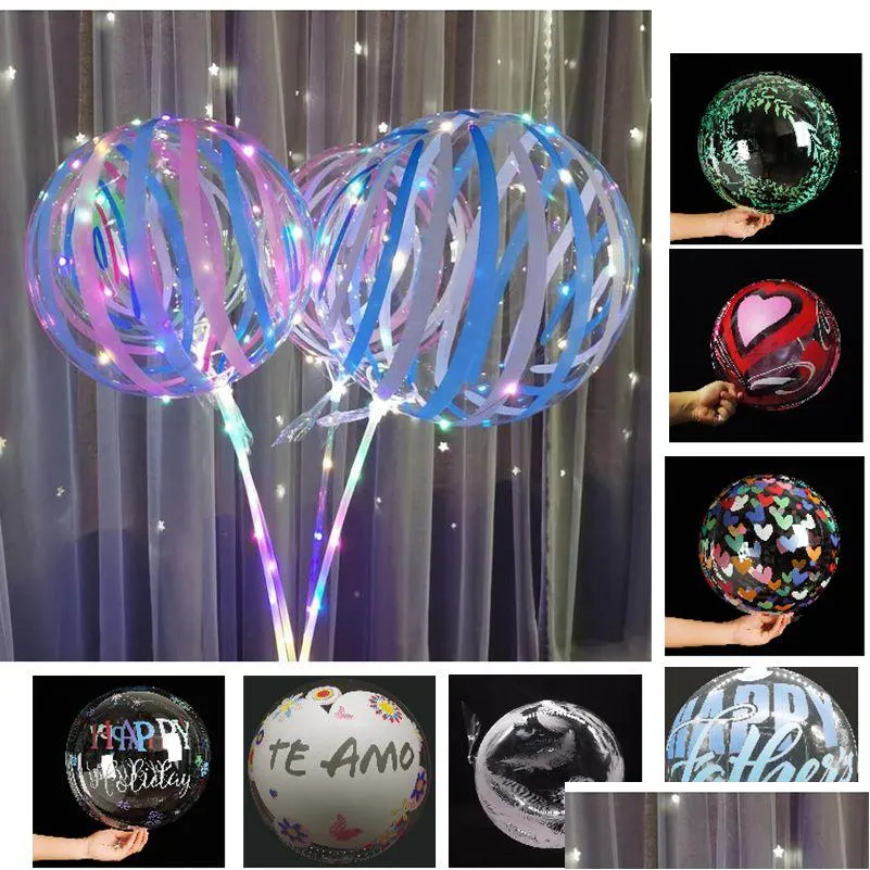 LED String Balon Işıkları 20 inç Baskı Deseni Şeffaf Balon Dekorasyonu Partys 70cm Pole 3 Metre Damla Dağıtım Aydınlatma Holi Dhchi