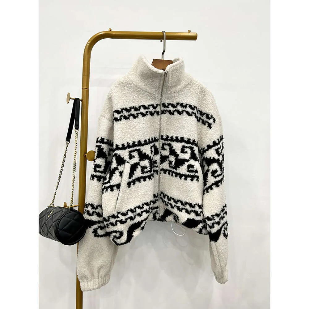 23ss isabel Marant Stilista Maglione Cappotto Classico Caldo Bianco e Nero Stand Up Zipper Casual Versatile Uomo e Donna Cardigan lavorato a maglia di lana Maglioni Cappotti