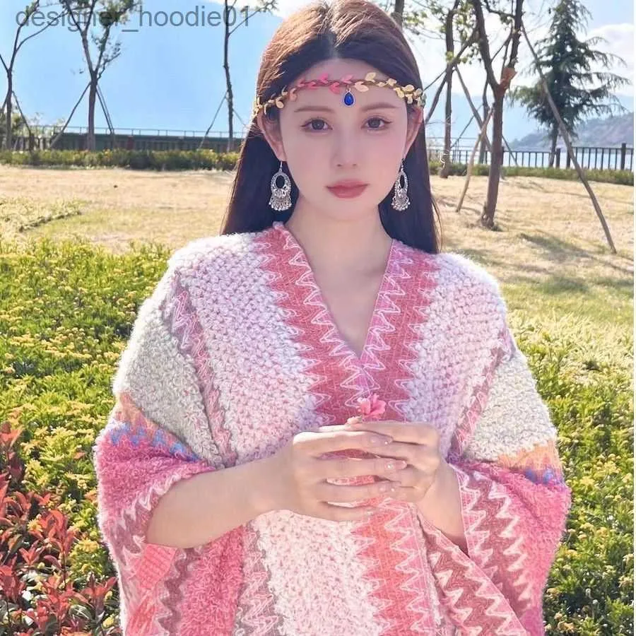 Kobiety Płaszcz damski Net Red Knitted Modna moda w stylu etnicznym Egzotyczny wierzchnia wierzchnia leniwa wielofunkcyjna odzież L230914