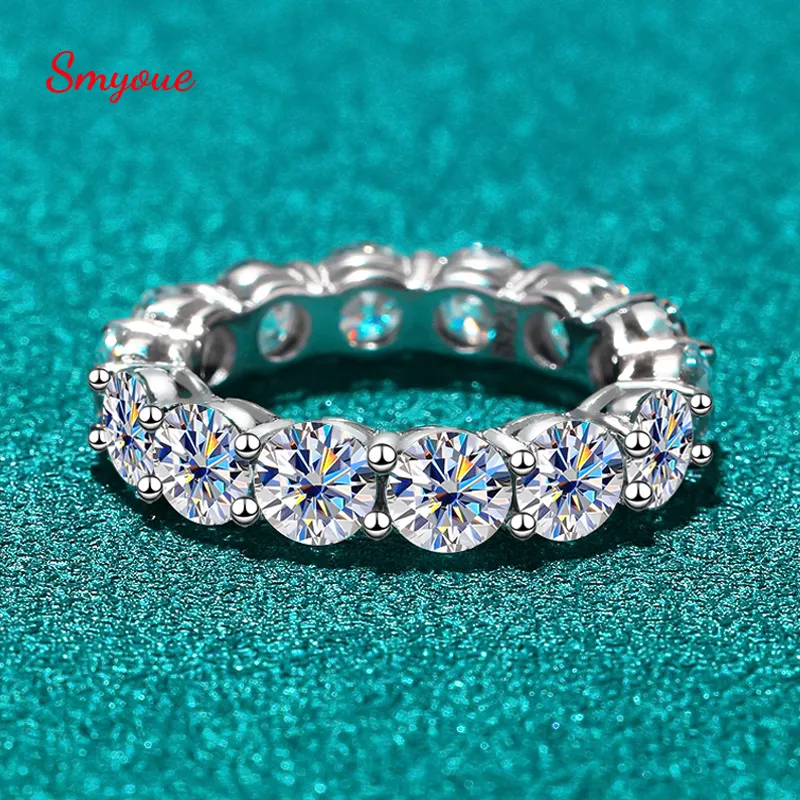 Mariage Smyoue 7ct 5mm bague complète pour femmes hommes étincelant coupe ronde pleine entreprise diamant bande mariage S925 argent sterling 230914