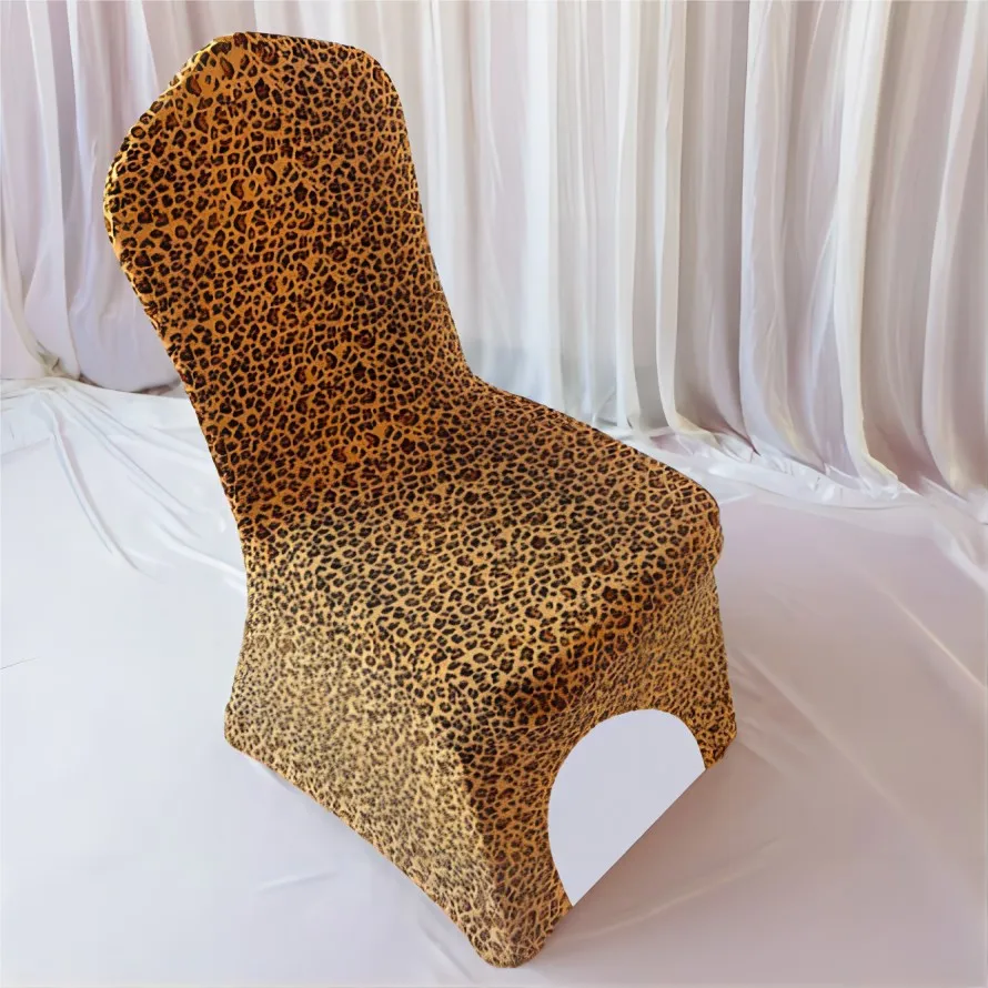10 Uds. Funda para silla de LICRA frontal con arco y estampado de leopardo para decoración para fiesta de boda