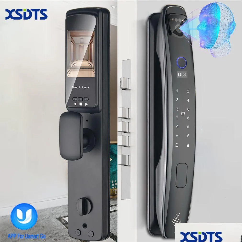 Door Locks 3D Face Smart Lock Security Camera Monitor Intelligent Fingerprint Password Biometric Electronic Key Unlock Usmart Go Dro Otjxe