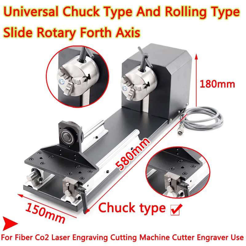 Universal Chuck Type And Rolling Type Slide Rotary Forth Axis For Fiber Co2 Laser Engraving Cutting Machine Cutter Engraver Use