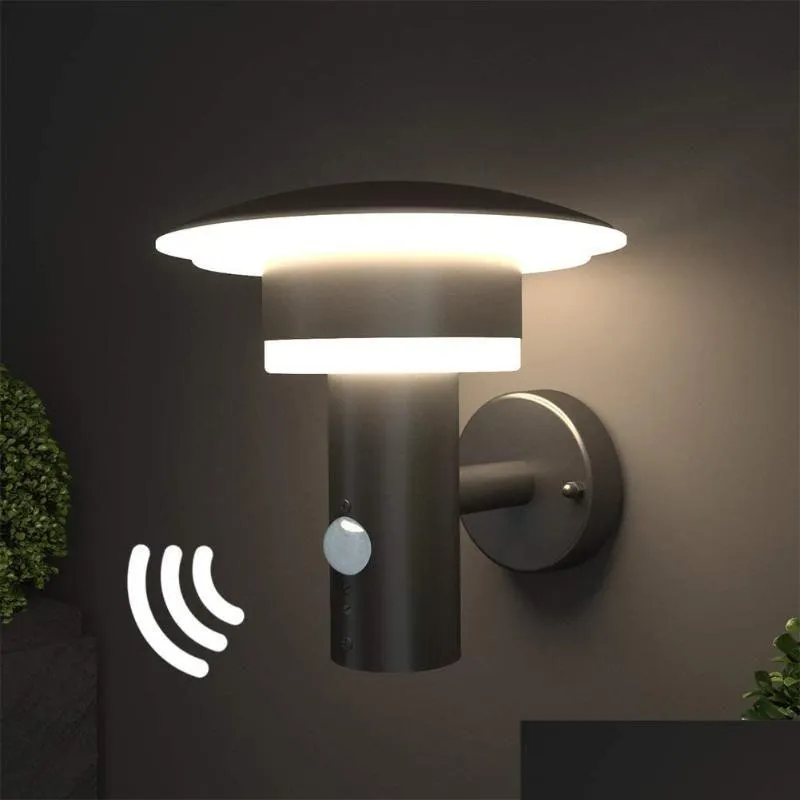 Lampada da parete per esterni a luce LED con sensore di movimento e interruttore Acciaio inossidabile Pir Classe A Energyadd Drop Delivery Home Garden El Supplies Dheud